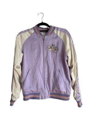 NEW Opening Ceremony Reversible Pinstripw Silk Bomber Jacket Purple Size S [jb]